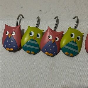 WHOOTY HOOT Mainstays Owl Shower Curtain Hooks Set of 12 Green Blue Pink Purple